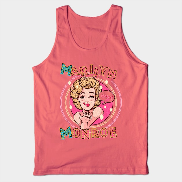 Marilyn Monroe kisses. Drawing of Marilyn blowing kisses. Letters with Hollywood style lights. Tank Top by Rebeldía Pura